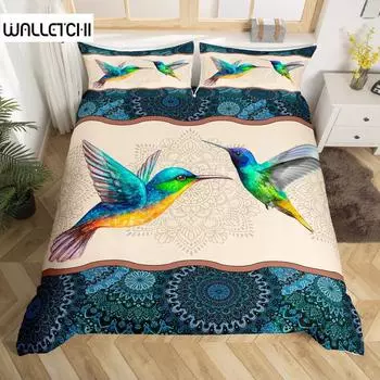 Комплект постельного белья Boho Mandala Hummingbird Комплект постельного белья из микрофибры Farmhouse Cute Birds Одеяло-пододеяльник Queen для детей, мальчиков и девочек EU single(135x200cm)