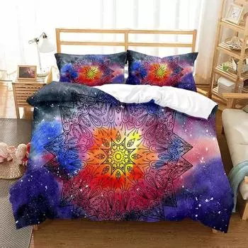 Комплект постельного белья Boho Mandala King Queen Chic Colorful Rustic Mandala Galaxy из полиэстера для девочек и женщин, наволочка EU Single 135x200cm