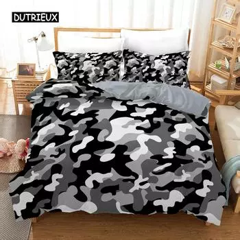 Комплект постельного белья Camo Duvet Cover Set Camouflage Concept Concealment Bedding Set King Size Grey Black Twin Blanket Cover для детей подростков взрослых EU single(135x200cm)