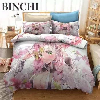 Комплект постельного белья Cartoon Demon Slayer, пододеяльники, японское аниме, 3D-печатное одеяло, комплект постельного белья, постельное белье, домашний текстиль 70x133cm 2pcs