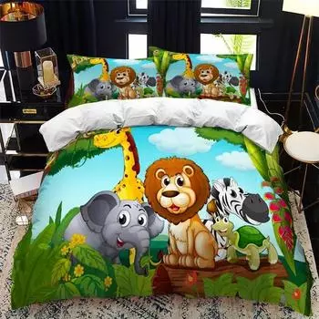 Комплект постельного белья Cartoon Zoo Queen Calico Twin Size, комплект постельного белья Single Complete Set 70x133cm 2pcs