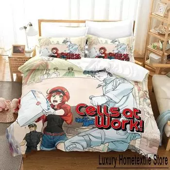Комплект постельного белья Cells At Work, односпальная кровать, двуспальная кровать, двуспальная кровать, комплект постельного белья для взрослых и детей, комплект постельного белья с 3D-принтом и аниме 70x133cm 2pcs