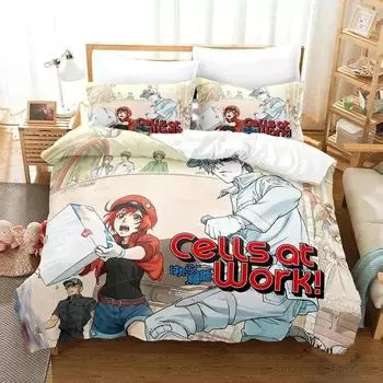 Комплект постельного белья Cells At Work, односпальная кровать, двуспальная кровать, двуспальная кровать, комплект постельного белья для взрослых и детей, комплект постельного белья с 3D-принтом и аниме AU Single 140x210cm