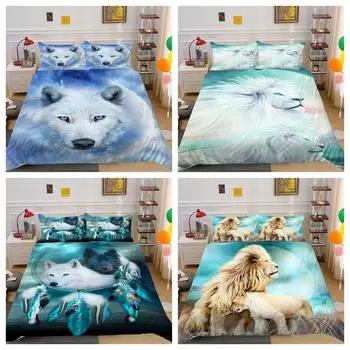 Комплект постельного белья чехол Лев собака кошка одеяло пододеяльник набор декор для спальни наволочка Single 135x200cm