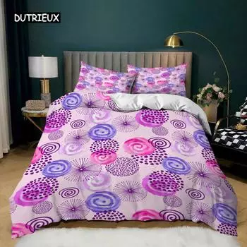 Комплект постельного белья Circle с разноцветными точками, розовыми, серыми и фиолетовыми кругами для подростков, комплект постельного белья для взрослых, двуспальная кровать из микрофибры, королева, королева, пододеяльник EU single(135x200cm)