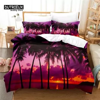 Комплект постельного белья Coconut Tree Beach, модный комплект постельного белья, мягкий, удобный, дышащий, для декора спальни и гостевой комнаты EU single(135x200cm)