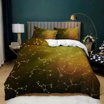 Комплект постельного белья Constellation King Size с золотыми звездами и градиентом на золотом фоне Sky Soft Microfiber Twin Комплект постельного белья для подростков 70x133cm 2pcs