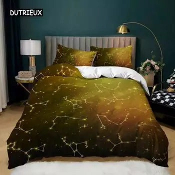Комплект постельного белья Constellation King Size с золотыми звездами и градиентом на золотом фоне Sky Soft Microfiber Twin Комплект постельного белья для подростков 150x200cm 3pcs