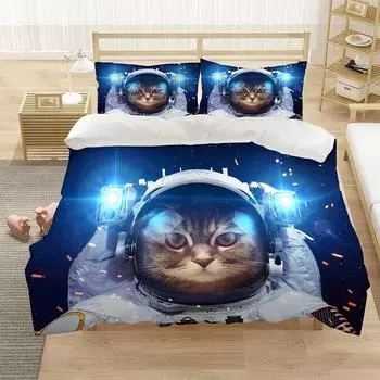 Комплект постельного белья Cool Cat, постельное белье с изображением животных, односпальное, односпальное, для мальчиков и девочек, для детей, милый комплект постельного белья с изображением астронавта US King 264x228cm