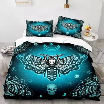 Комплект постельного белья Death Moth Queen Size Gothic Skull Boho, черно-белый декоративный мягкий комплект постельного белья с изображением скелета EU Single 135x200cm