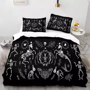Комплект постельного белья Death Moth Queen Size Gothic Skull Boho, черно-белый декоративный мягкий комплект постельного белья с изображением скелета EU single(135x200cm)