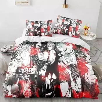 Комплект постельного белья Death Note Single Twin Full Queen King Size Bed Set Adult Kids Bedroom Duvet cover Sets 3D Print Anime Death Note 135x200cm 2pcs