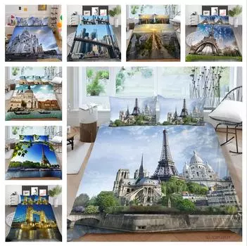 Комплект постельного белья Deluxe 3D с архитектурным узором, пододеяльник и наволочка, 2 или 3 предмета с высотной печатью, полноразмерное моющееся и удобное постельное белье UK Single 135x200cm