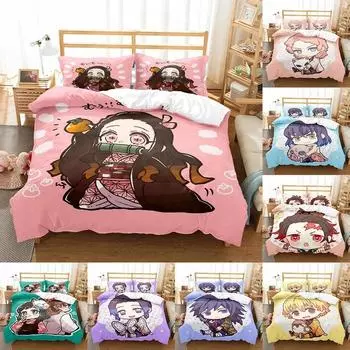 Комплект постельного белья Demon Slayer 3D японского аниме детский подарок пододеяльник постельное белье домашний текстиль Queen King один размер 70x133cm 2pcs