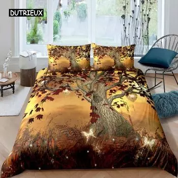 Комплект постельного белья «Дерево жизни» с изображением природных пейзажей, комплект постельного белья с изображением ботанических ветвей, покрывало для одеяла с осенними листьями, покрывало для пододеяльника размера «king size» EU single(135x200cm)