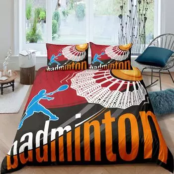 Комплект постельного белья для бадминтона, пододеяльник для бадминтона для детей, подростков, мужчин, спортивная тема, чехол для игрока, классный декор для соревновательных игр EU Single(135x200cm)