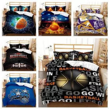 Комплект постельного белья для баскетбола с цифровой печатью высокой четкости, спортивный пододеяльник, наволочка, 2/3 шт., DE135 * 200, полноразмерный пододеяльник для мальчиков и мужчин Baby 100x135cm