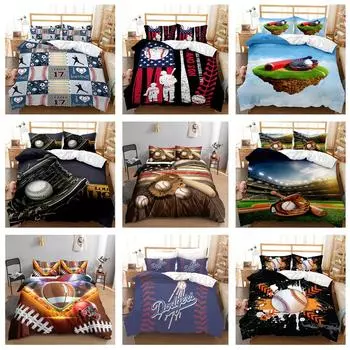 Комплект постельного белья для бейсбола с 3D принтом, пододеяльник и наволочка с спортивным принтом EU135 * 200, мягкое украшение для дома, которое можно стирать в машине, для комнаты мальчиков Baby 100x135cm