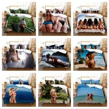 Комплект постельного белья для бикини, сексуальная красота, тема для ягодиц, пододеяльник и наволочка, полноразмерная односпальная кровать, спальня, домашнее постельное белье, украшение для дома из микрофибры UK Single 135x200cm