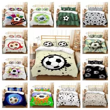Комплект постельного белья для детей, школьная кровать для взрослых, мягкая микрофибра, теплый пододеяльник с футбольным принтом, одинарный, двойной, King Size UK Single 135x200cm