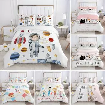 Комплект постельного белья для детей с изображением астронавта для младенцев, детей, королевы, стеганого одеяла с рисунком, пододеяльника, наволочки, постельное белье 70x133cm 2pcs