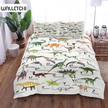 Комплект постельного белья для детей с изображением динозавров, размер King Queen, двуспальная кровать, односпальная кровать, пододеяльник, наволочка 135x200cm 2pcs