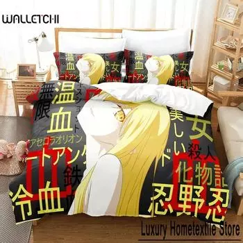 Комплект постельного белья для детей и взрослых по мотивам аниме-сериала «Моногатари», Shinobu Oshino, пододеяльник, наволочка, односпальная кровать, домашний текстиль размера «queen-size» 70x133cm 2pcs