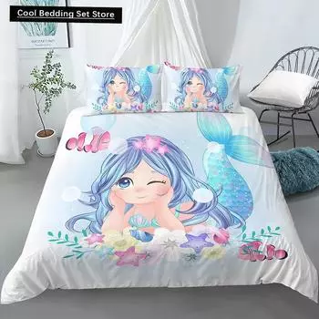Комплект постельного белья для детской кроватки, пододеяльник для младенцев, детей, мультфильм «Русалочка», для девочек, принцесс, короля, королевы, близнецов, 2/3 шт., полиэстер, пододеяльник EU single(135x200cm)