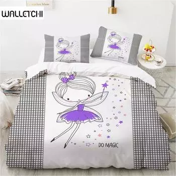 Комплект постельного белья для девочек King Full Size Purple Fairy Casting Magic Twin Комплект постельного белья из микрофибры с мультяшным принтом в девчачьем стиле Покрывало для пододеяльника EU single(135x200cm)