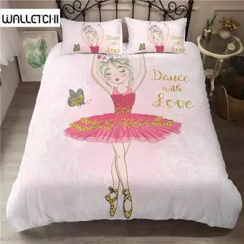 Комплект постельного белья для девочек с изображением балетных танцев, мультяшных балерин, для девочек, комплект постельного белья для детей и подростков, двухспальное одеяло из микрофибры, двуспальное одеяло размера «king-size» EU single(135x200cm)