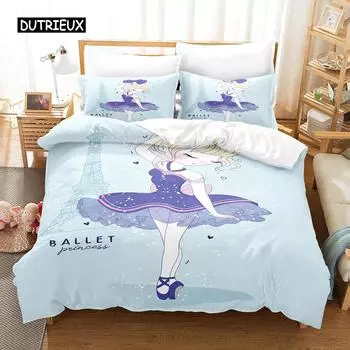 Комплект постельного белья для девочек-балетниц, фиолетовый комплект постельного белья с изображением танцовщицы Эйфелевой башни для детей, размер King Size, мягкий полиэстеровый пододеяльник EU single(135x200cm)