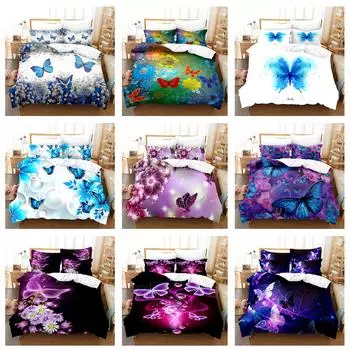 Комплект постельного белья для девочек 3D с принтом серии «Бабочки» Пододеяльник Наволочка 2/3 шт AU/DE/UK Полный размер Мягкий домашний текстиль на молнии Baby 100x135cm