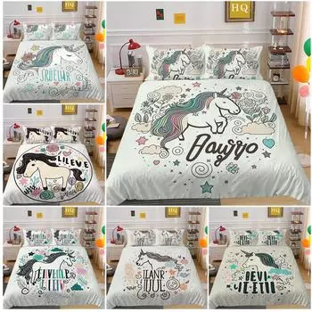 Комплект постельного белья для дома с рисунком единорога на белом фоне Комплект постельного белья Комплект постельного белья Пододеяльник Наволочка/Двуспальная кровать Украшение 2/3 спальни Baby 100x135cm