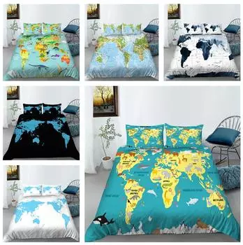 Комплект постельного белья для дома с цифровой печатью на 3D-принтере, комплект постельного белья из одеяла и наволочки с тематикой карты, полноразмерный домашний комплект из Австралии, ЕС и США Baby 100x135cm
