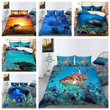 Комплект постельного белья для дома с 3D принтом подводного мира, одеяло и наволочка с изображением океанских животных, комплект постельного белья в натуральную величину, украшение для дома в полном размере, AU/EU/US Baby 100x135cm