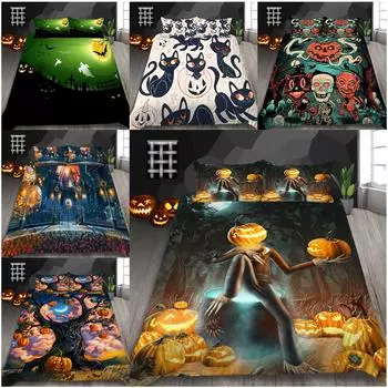 Комплект постельного белья для дома на Хэллоуин, лампа с тыквой, пододеяльник, полноразмерная односпальная/двуспальная кровать, 2/3 предмета, украшение для дома Baby 100x135cm