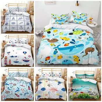 Комплект постельного белья для дома с 3D рисунком океанских животных, пододеяльник и наволочка с животным принтом, комплект постельного белья в полном размере, украшение для дома в Австралии, ЕС и США Baby 100x135cm