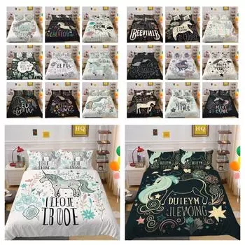 Комплект постельного белья для дома, полиэстер, королевский размер, детское покрывало с 3D принтом единорога, красивый комплект пододеяльников UK Single 135x200cm