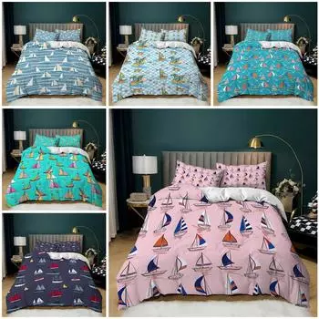 Комплект постельного белья для дома, комплект постельного белья для спальни, пододеяльник с принтом парусника, наволочка, простыня/двуспальная кровать, 2/3 предмета, украшение для спальни Baby 100x135cm