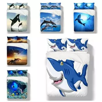 Комплект постельного белья для дома с узором дельфина, 3D пододеяльник с изображением океанских животных, наволочка, 2/3 шт., карта мира с узором на молнии, супер мягкое украшение для дома Baby 100x135cm