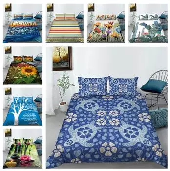 Комплект постельного белья для дома, наволочка и пододеяльник с 3D-принтом, полноразмерное постельное белье для спальни, картина маслом с животными и растениями, украшение дома UK Single 135x200cm