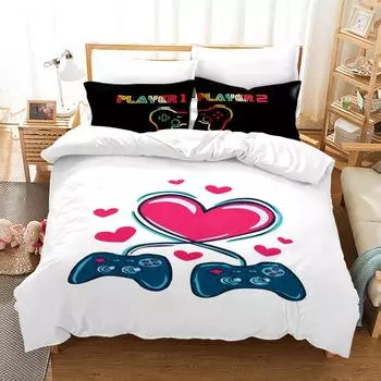 Комплект постельного белья для геймпада, красное сердечко из полиэстера с пуговицами для девочек, для влюбленных, комплект постельного белья размера King Queen 70x133cm 2pcs