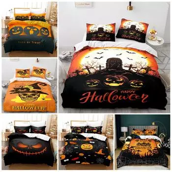Комплект постельного белья для Хэллоуина, чехол для постельного белья и наволочка с изображением тыквенного фонаря, двойной/двойной полный размер, AU/EU/US Baby 100x135cm