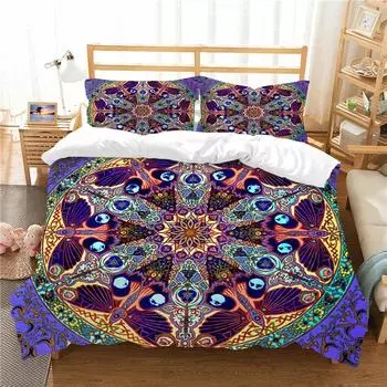 Комплект постельного белья для йоги King Queen Size Chakra Meditation Полиэстеровый комплект постельного белья Blue Mandala Boho с принтом Chakra Art для мальчиков и девочек EU Single 135x200cm