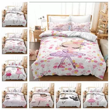 Комплект постельного белья для комнаты для девочек с 3D-печатью, пододеяльник для балетных девочек, 2/3 шт., AU140 * 210, полноразмерный, быстросохнущий, легко очищаемый, украшение для дома Baby 100x135cm