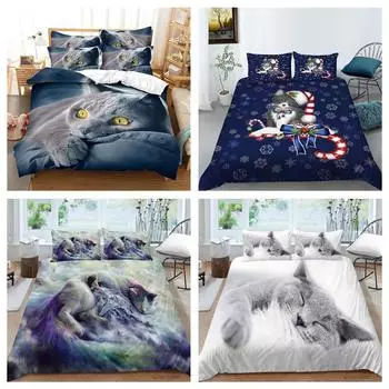 Комплект постельного белья для кошек, одеяло и наволочка, односпальная двуспальная кровать, полноразмерное постельное белье с животным рисунком и молнией, супер удобное постельное белье UK Single 135x200cm