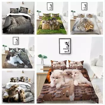 Комплект постельного белья для кошек, пододеяльник с пухом для домашних животных, наволочка из 2/3 предметов, односпальное покрывало для двуспальной кровати, подарочная ткань из сверхтонкого волокна с 3D-печатью Baby 100x135cm