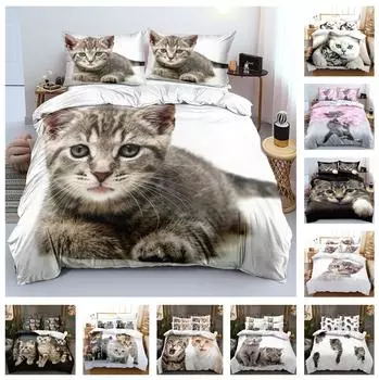 Комплект постельного белья для кошек для девочек и детей, пододеяльник, наволочка, 2/3 шт., покрывало с изображением животных, женский подарок, кровать размера «king-size» Baby 100x135cm
