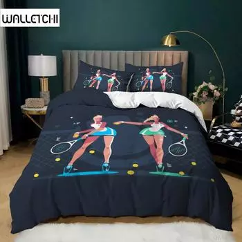 Комплект постельного белья для мальчиков из микрофибры, двойной пододеяльник для тенниса, спортивная тематика, теннисный комплект постельного белья размера «queen size» для мальчиков EU single(135x200cm)