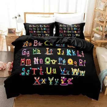 Комплект постельного белья для мальчиков и девочек с буквами алфавита, размер Queen, комплект постельного белья с научной тематикой, красочный, с рисунками из мультфильмов, с буквами алфавита, с веселым и забавным дизайном EU Single 135x200cm